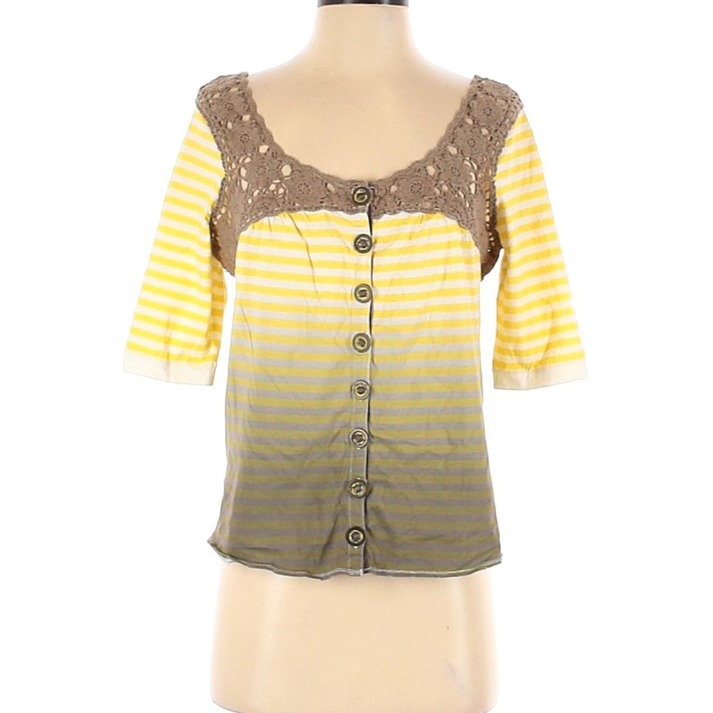 We the Free Tshirt with Crochet and Buttons